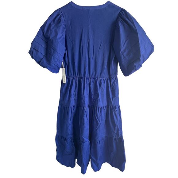 Chico’s Size 1US Medium Blue Tiered Puff Sleeve Midi Dress NEW - Picture 3 of 8